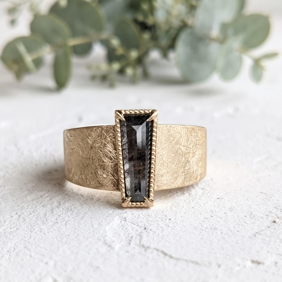 Salt and Pepper Step Cut Diamond Band