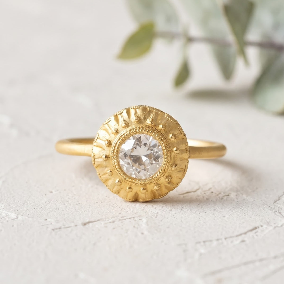 Artisan Engraved White Diamond Ring