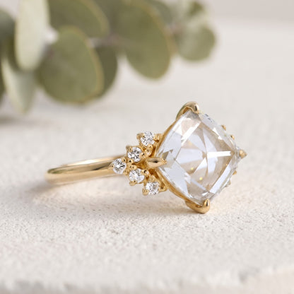 Elegant Rose Cut Cushion Diamond Ring