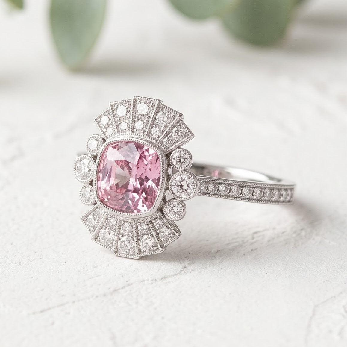 Art Deco Vintage Sapphire Halo Ring Antique Style Jewelry