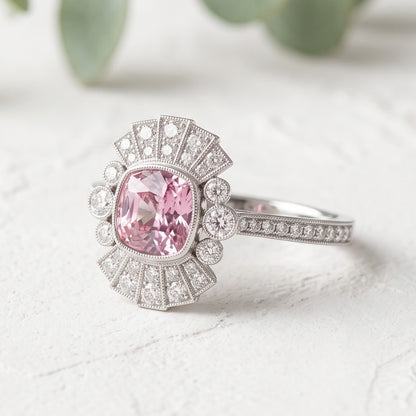 Art Deco Vintage Sapphire Halo Ring Antique Style Jewelry