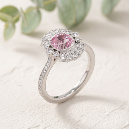 Art Deco Vintage Sapphire Halo Ring Antique Style Jewelry