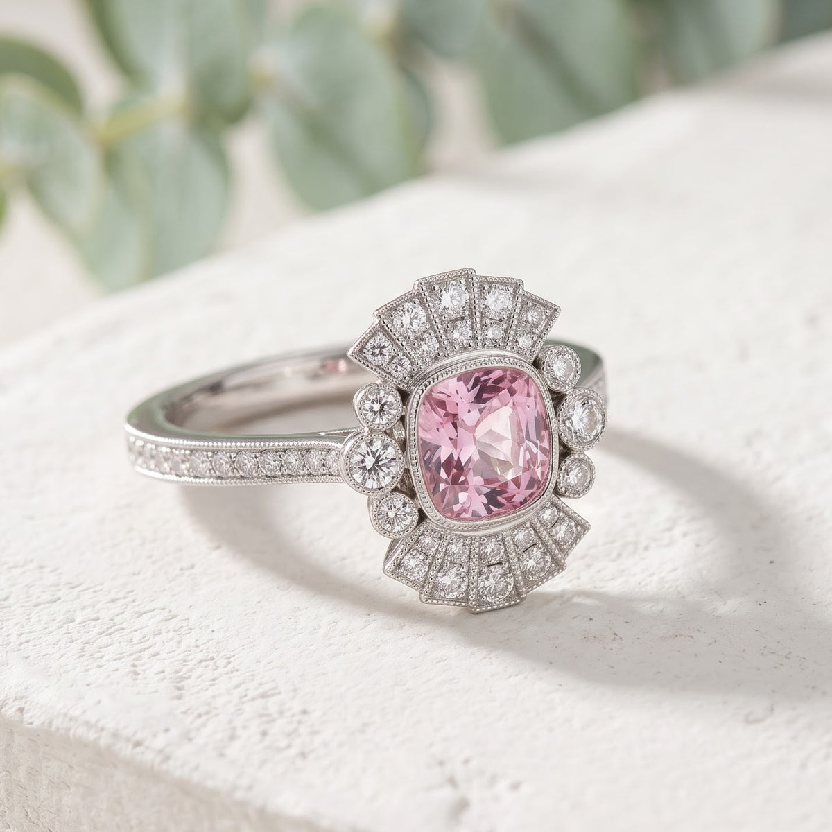 Art Deco Vintage Sapphire Halo Ring Antique Style Jewelry