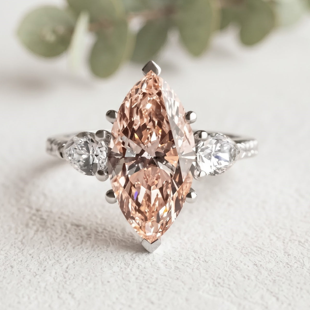 Pink Marquise Lab Grown Diamond Engagement Ring