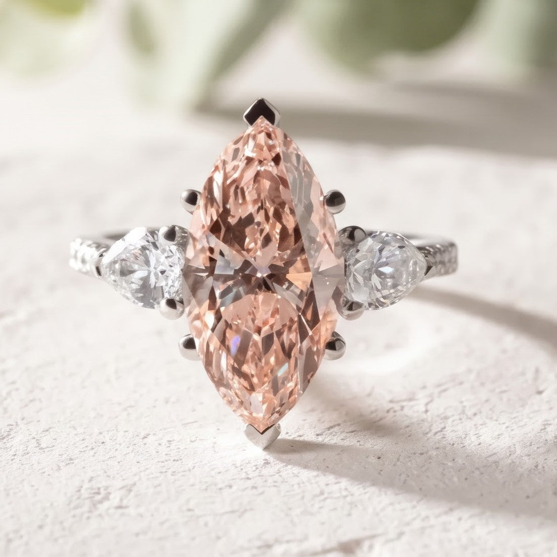 Pink Marquise Lab Grown Diamond Engagement Ring
