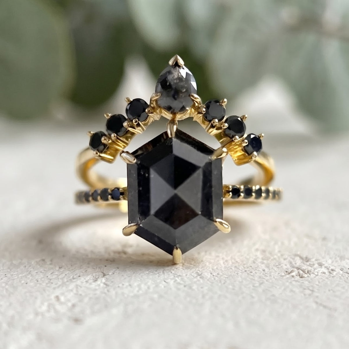 4.00 CT Black Hexagon Salt and Pepper Diamond Ring