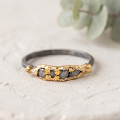 Salt and Pepper Diamond Nature Inspired Ring