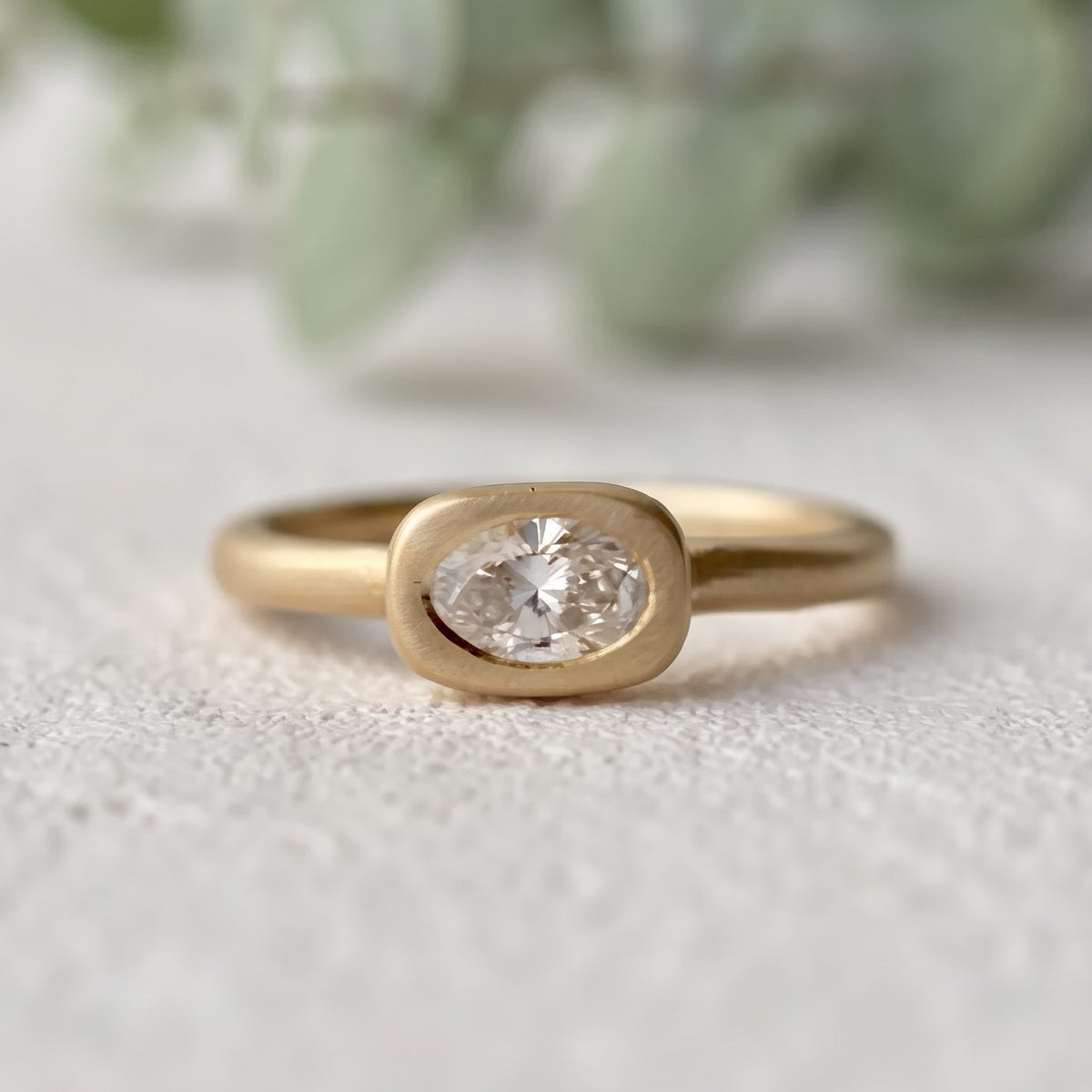Oval Lab Grown Diamond Ring Bezel Set Solitaire Handmade