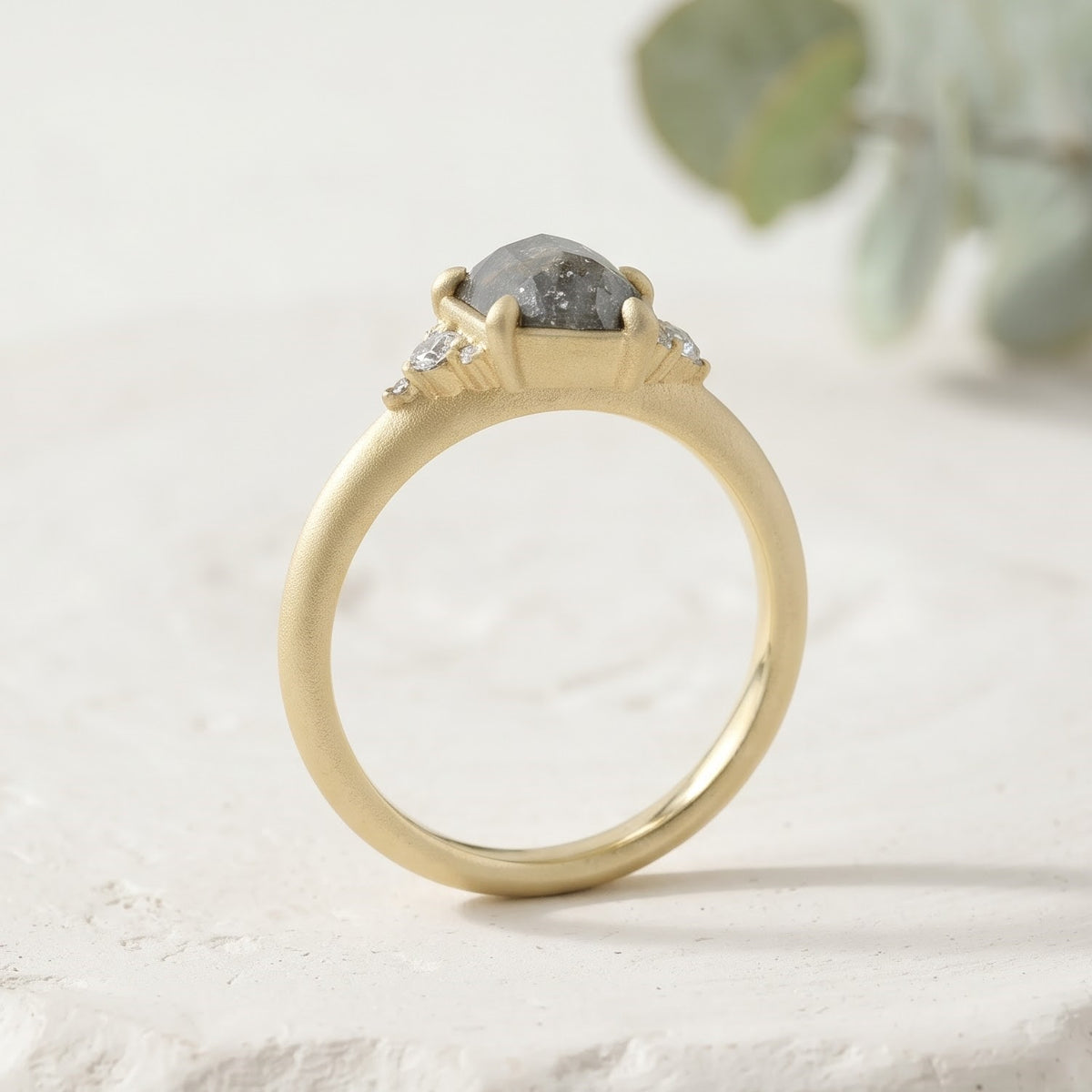 Hexagon Salt and Pepper Gold Handmade Diamond Ring