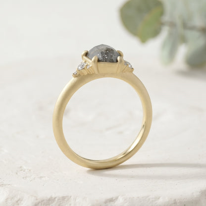 Hexagon Salt and Pepper Gold Handmade Diamond Ring