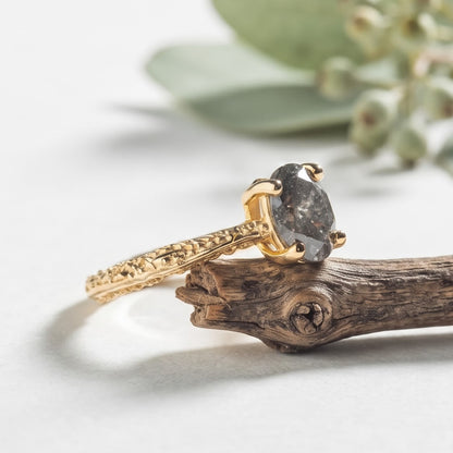 Natural Oval Salt and Pepper Diamond Ring