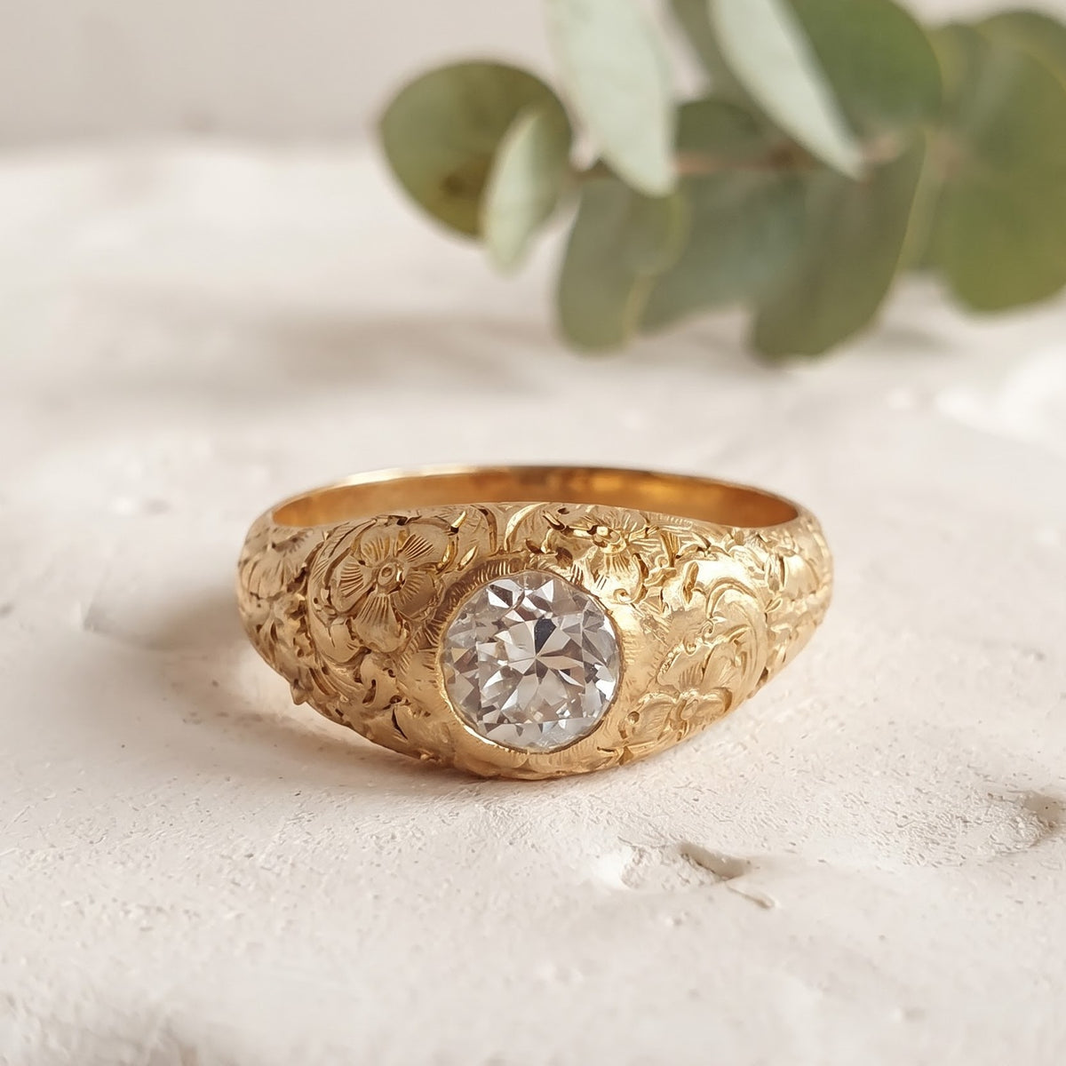 Round European Cut Nature Inspired Lab Grown Diamond Ring