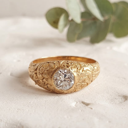Round European Cut Nature Inspired Lab Grown Diamond Ring