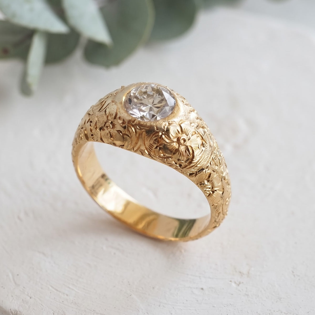 Round European Cut Nature Inspired Lab Grown Diamond Ring