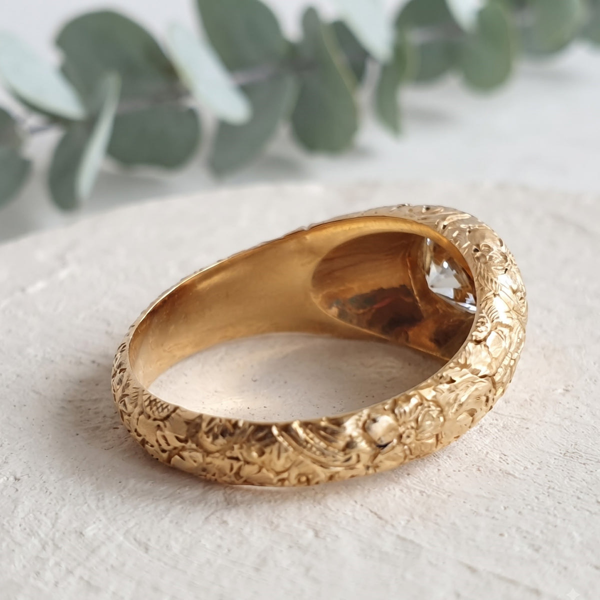 Round European Cut Nature Inspired Lab Grown Diamond Ring