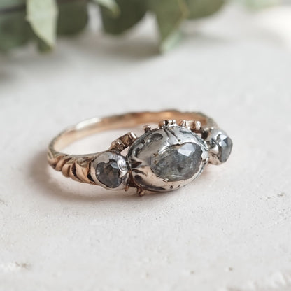 Antique Vintage Nature Inspired Salt & Pepper Diamond Ring