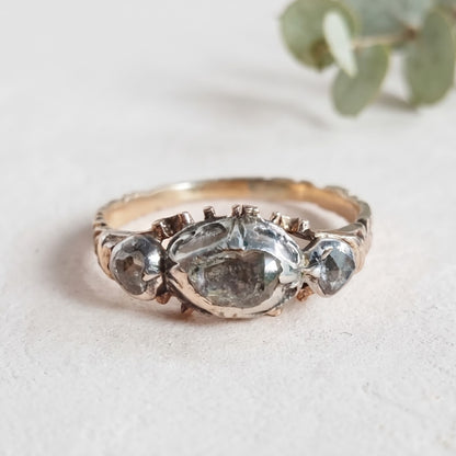 Antique Vintage Nature Inspired Salt & Pepper Diamond Ring