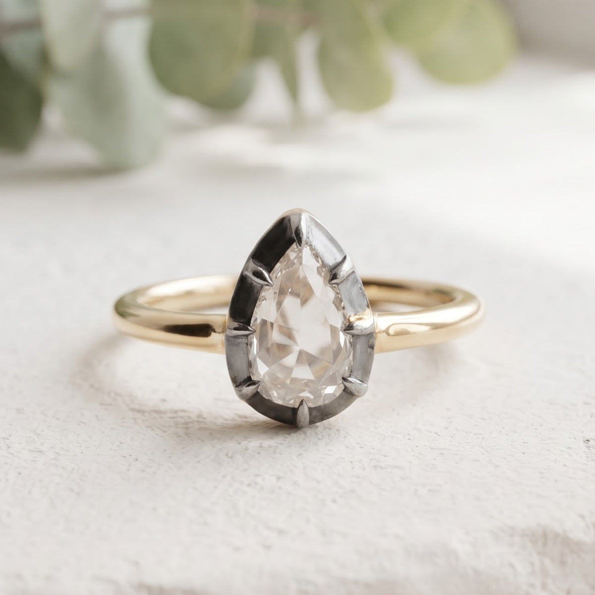 Pear Rose Cut Lab Grown Diamond Ring