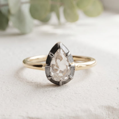 Pear Rose Cut Lab Grown Diamond Ring