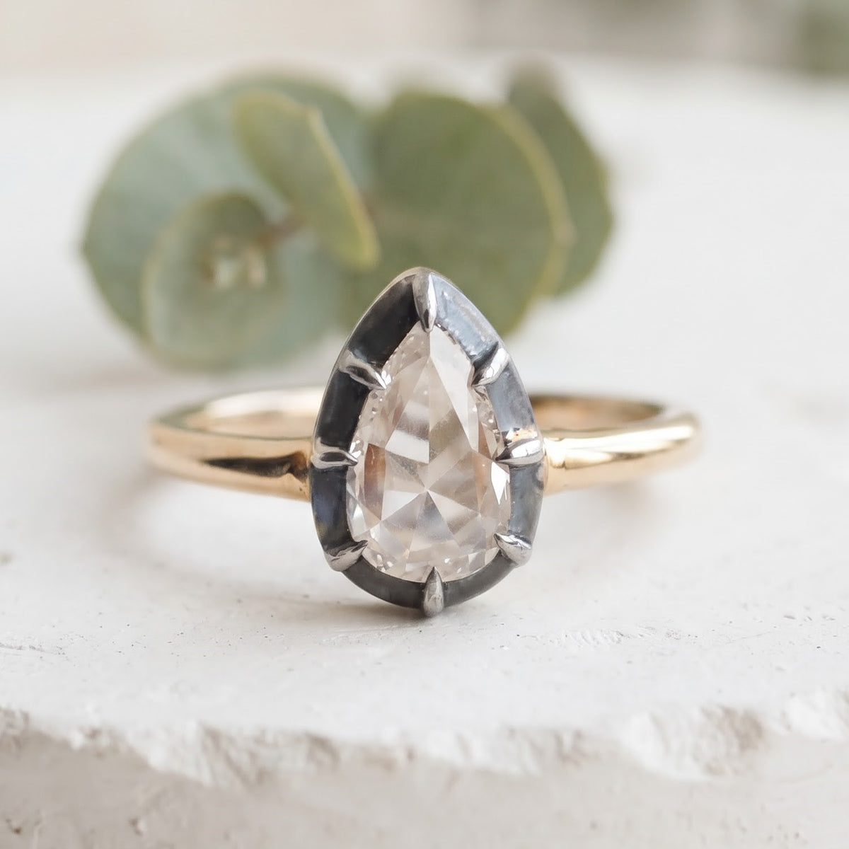 Pear Rose Cut Lab Grown Diamond Ring