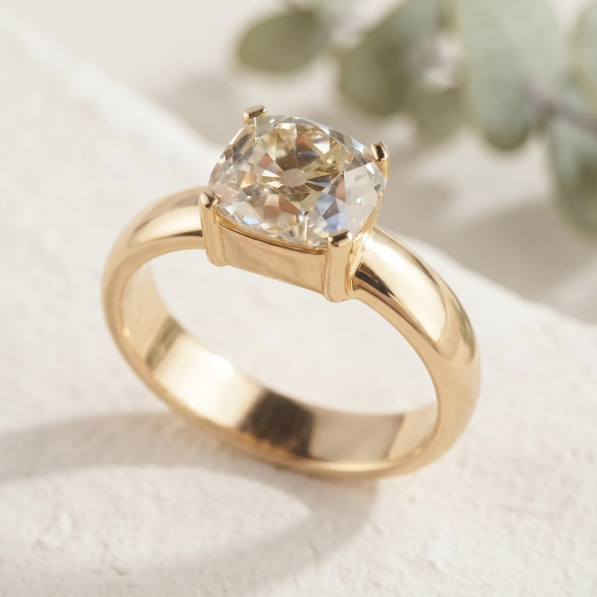Old Mine Cushion Cut Lab Grown Diamond Ring 2.00 Ct