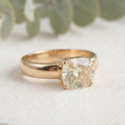 Old Mine Cushion Cut Lab Grown Diamond Ring 2.00 Ct