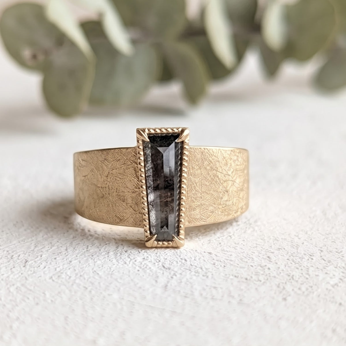 Salt and Pepper Step Cut Diamond Band