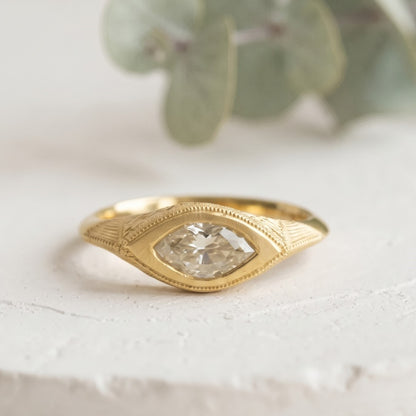 Hand Engraved One of a Kind Marquis Vintage Ring
