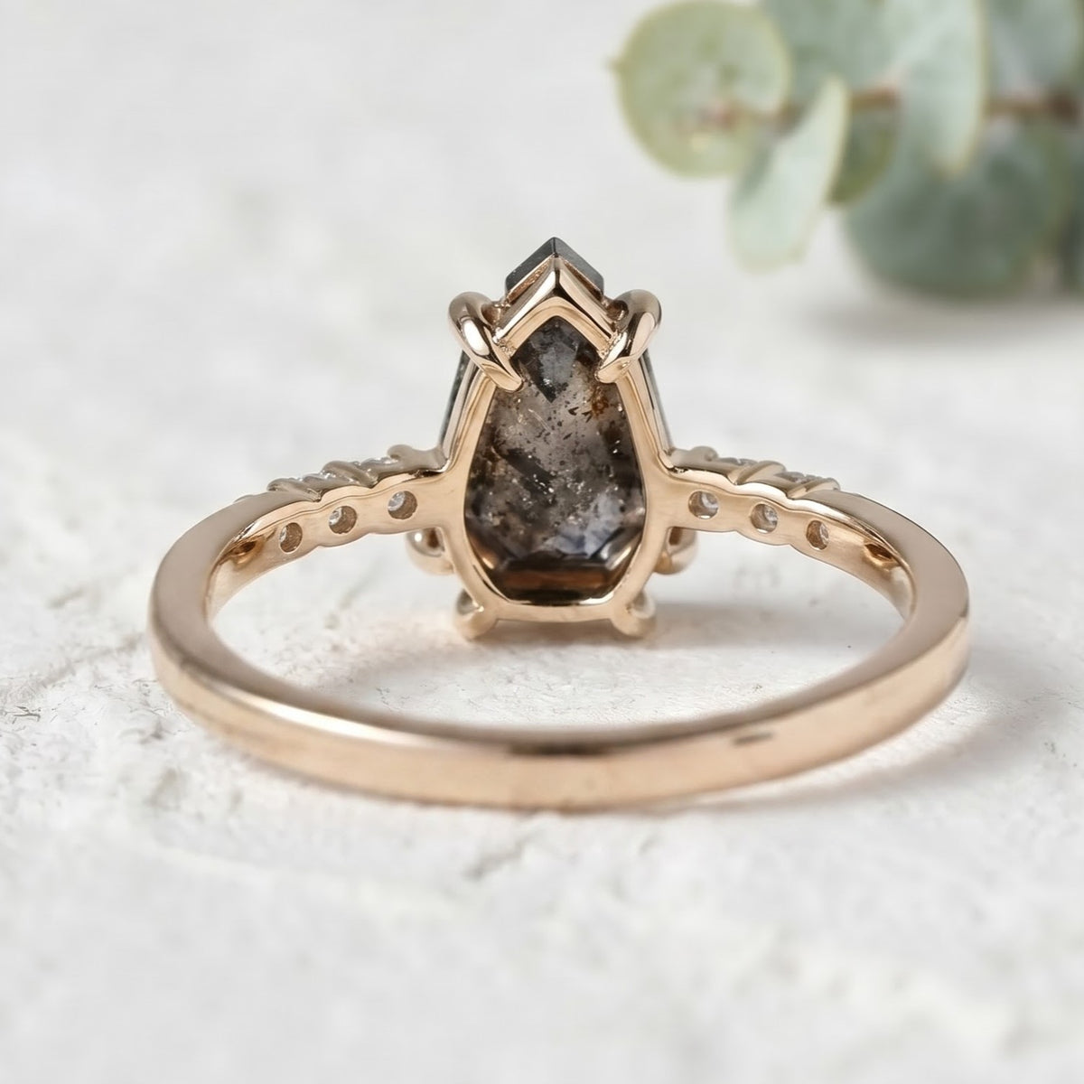 Natural Shield Cut Salt and Pepper Diamond Engagement Ring