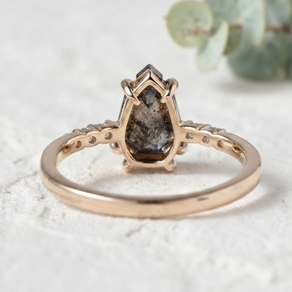 Natural Shield Cut Salt and Pepper Diamond Engagement Ring