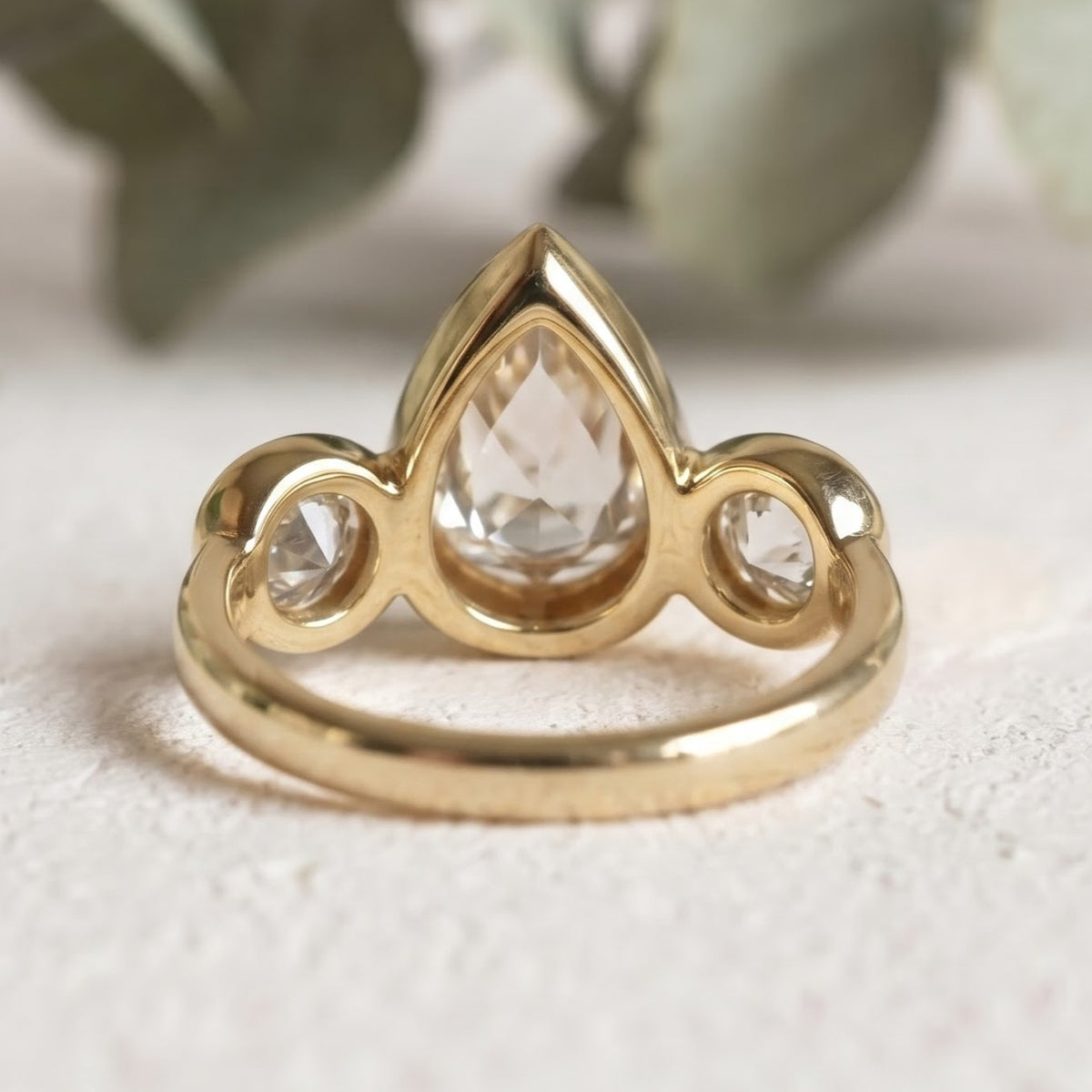 Lab-Grown Pear Diamond Bezel Set Bridal Ring