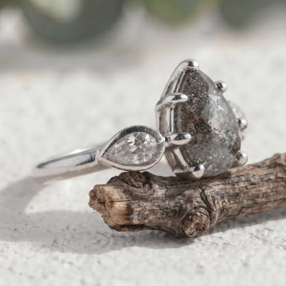 Pear Cut Salt and Pepper Diamond Engagement Ring