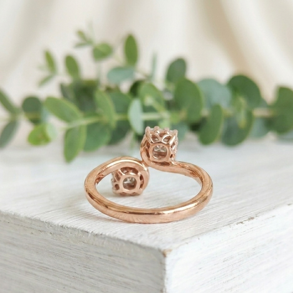 Cushion Cut Salt and Pepper Diamond Ring featuring a 1.31 CT natural salt and pepper diamond with grey organic inclusions in a twist contemporary setting with a reverse tapered 2.20 mm band, designed as an alternative engagement ring.