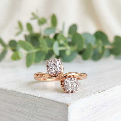 Cushion Cut Salt and Pepper Diamond Ring featuring a 1.31 CT natural salt and pepper diamond with grey organic inclusions in a twist contemporary setting with a reverse tapered 2.20 mm band, designed as an alternative engagement ring.