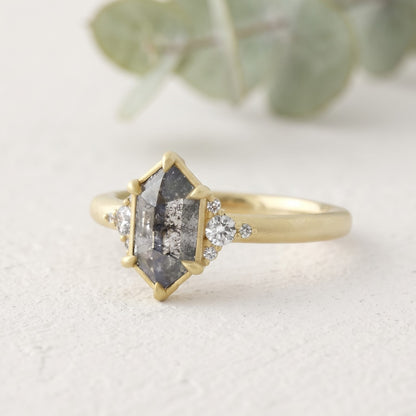 Hexagon Salt and Pepper Gold Handmade Diamond Ring