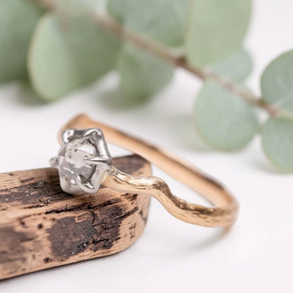 Salt and Pepper Rose Cut Diamond Ring with Twisted Shank