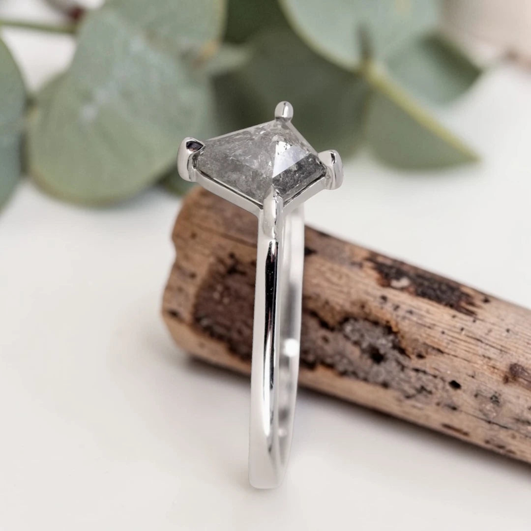 Kite Salt and Pepper Diamond Ring with Bezel Setting