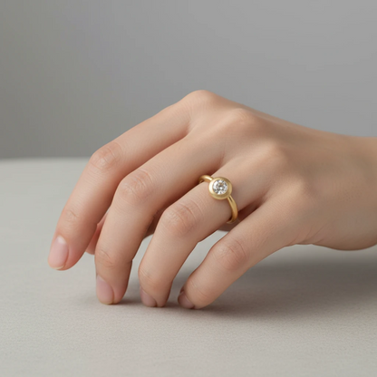 Rose Cut Diamond Ring with Wide Bezel Water Band in 18K Gold
