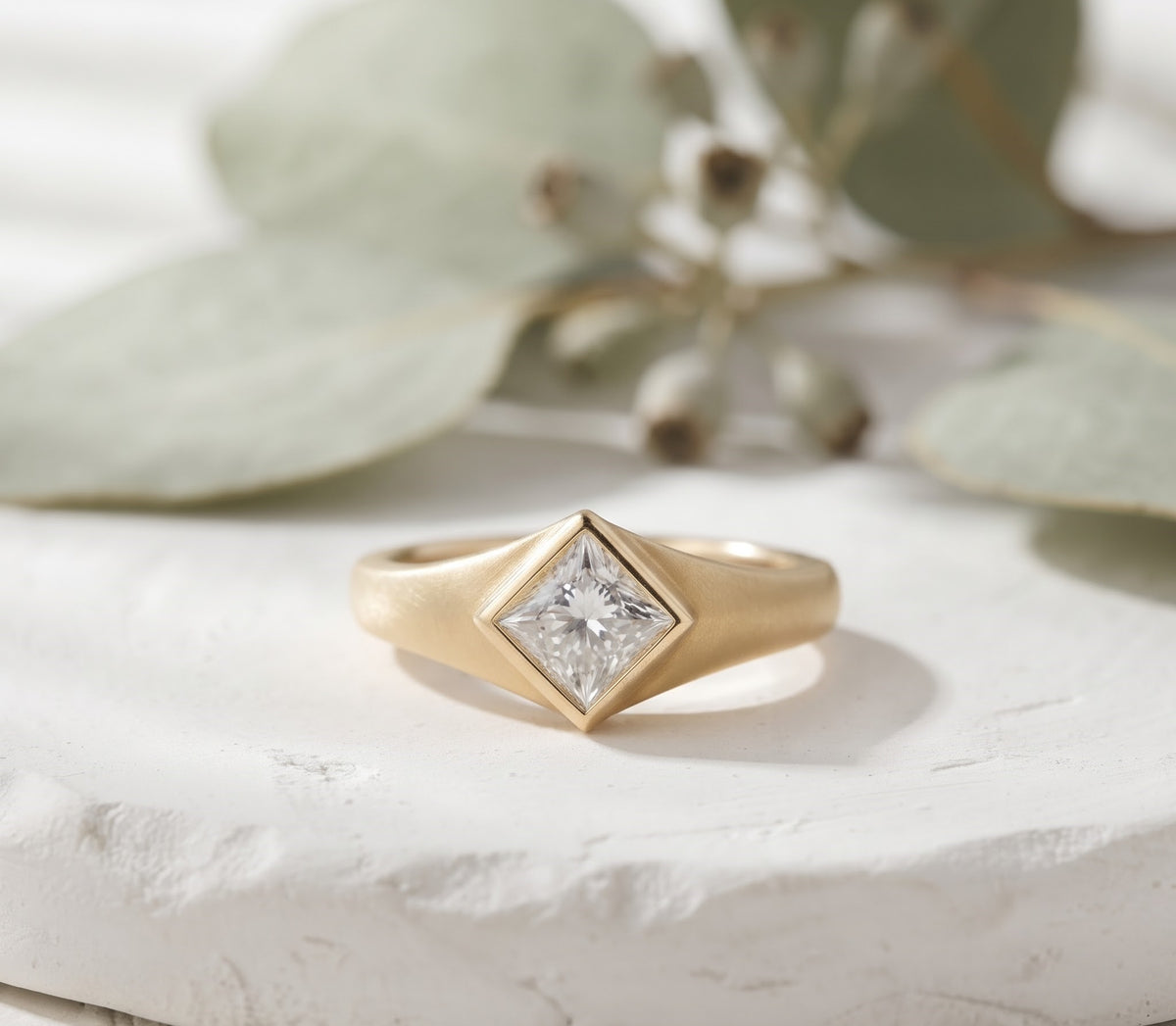 Princess Cut Diamond Bezel Engagement Ring in Gold
