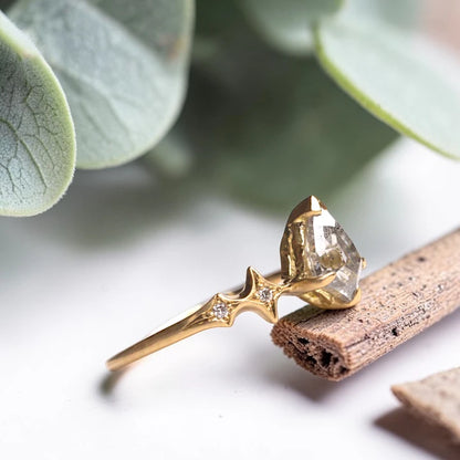 Kite Shaped Salt and Pepper Diamond Ring with Rose Cut