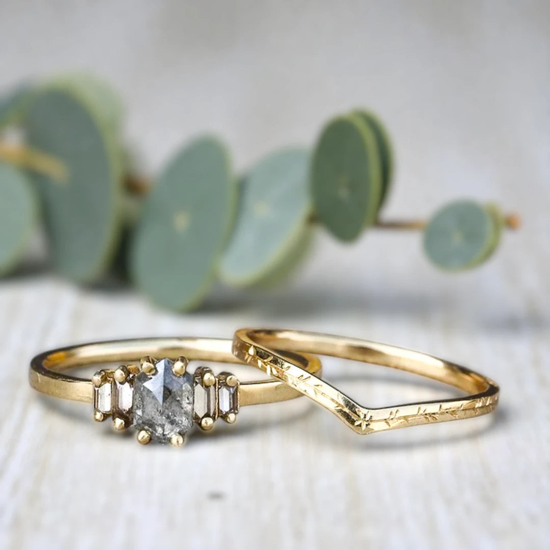 Handcrafted natural grey diamond ring featuring a unique engagement design with an organic grey diamond center stone set in a minimalist fine jewelry style band, showcasing raw natural inclusions and artisan craftsmanship.