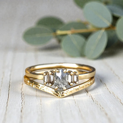 Handcrafted natural grey diamond ring featuring a unique engagement design with an organic grey diamond center stone set in a minimalist fine jewelry style band, showcasing raw natural inclusions and artisan craftsmanship.