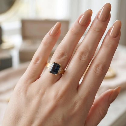 Emerald Cut Sapphire Diamond Ring