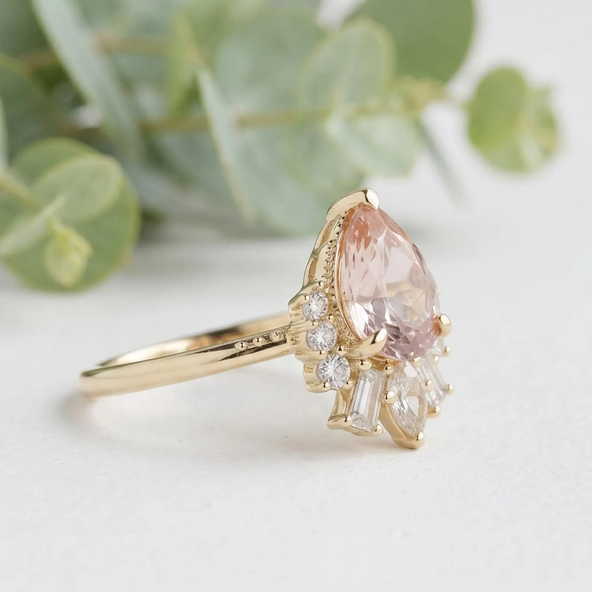 Pear Sapphire Lab Grown Diamond Ring With Diamond Accents