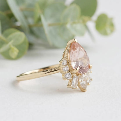 Pear Sapphire Lab Grown Diamond Ring With Diamond Accents