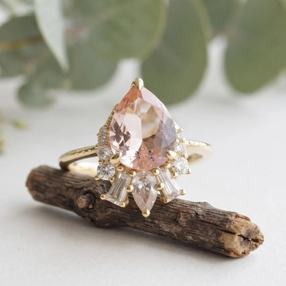 Pear Sapphire Lab Grown Diamond Ring With Diamond Accents