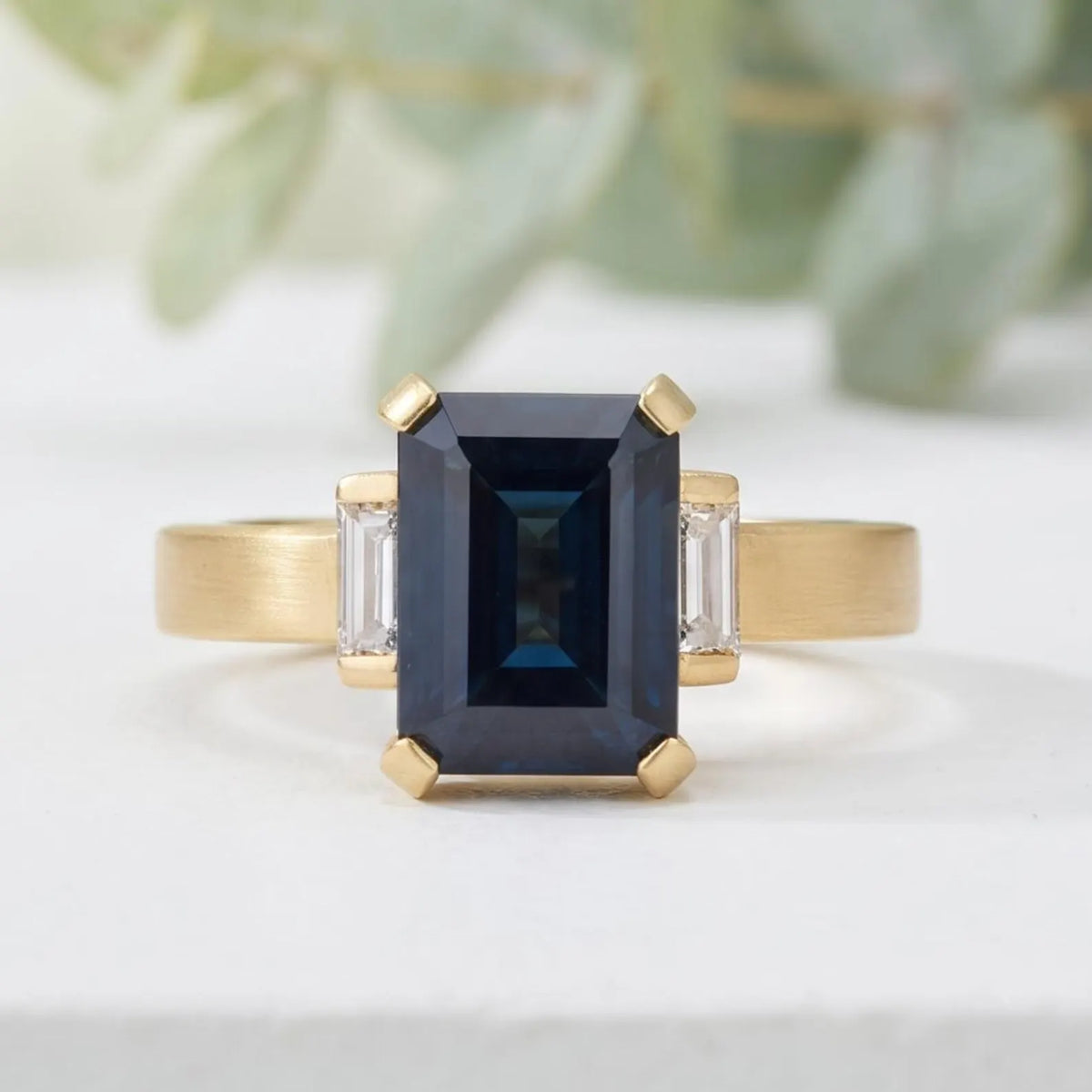 Emerald Cut Sapphire Diamond Ring