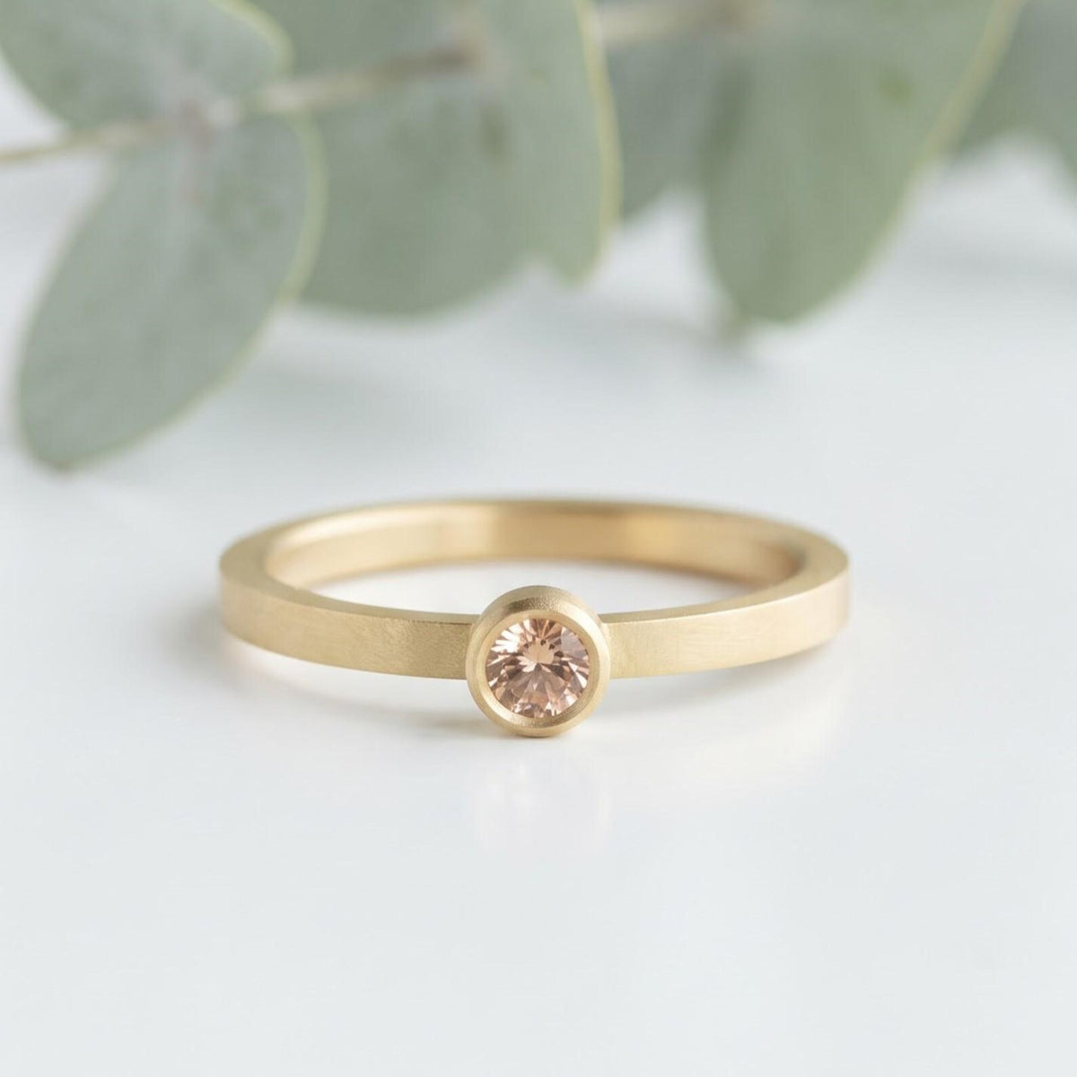 Pink Round Gemstone Bezel Ring