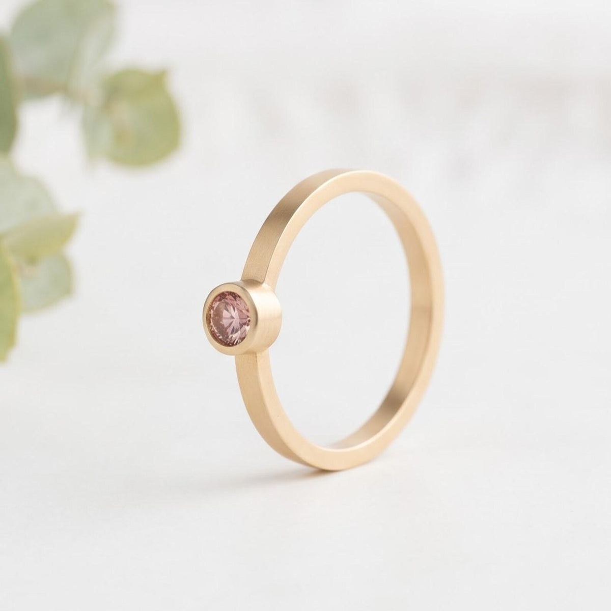 Pink Round Gemstone Bezel Ring