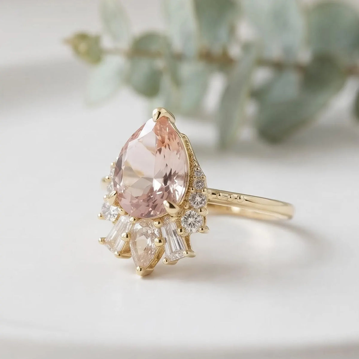 Pear Sapphire Lab Grown Diamond Ring With Diamond Accents
